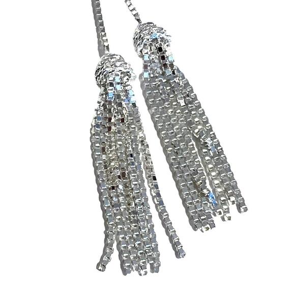 Sterling Silver Tassled Lariat Necklace Atasay Kuyumculuk Box Chain Adjustable - Picture 12 of 12